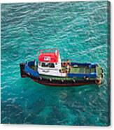 Red White And Blue Pilot Boat In Aqua Water Canvas Print