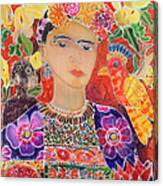Frida Kahlo with Parrot and Monkey Canvas Print