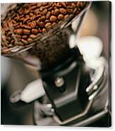 Roasted Coffee Beans In A Grinding Mill Canvas Print