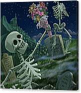 Romantic Valentine Skeletons In Graveyard Canvas Print