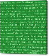 Rome In Words Green Canvas Print