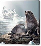 Harp Seal And Native Hunters Canvas Print