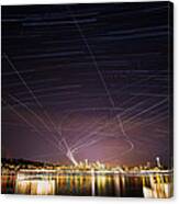 Seattle Down Town With Star Trails Canvas Print