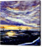 Setting Sun Over Flooded Fields Canvas Print