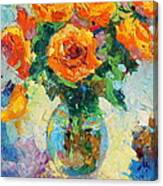 Seven Yellow Roses In Glass Vase Oil Painting Canvas Print