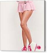 Sexy Girl Wearing Pink Roller Skates Canvas Print