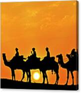 Silhouette Of Camel Caravan In The Canvas Print