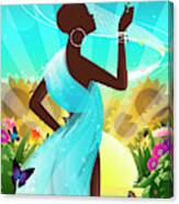 Silhouette Of Woman Holding Flower Canvas Print