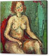 Female Nude In Red Chiar Canvas Print