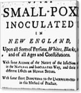Smallpox: Title Page, 1726 Canvas Print