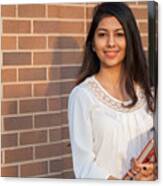 Smiling Female Young College Student Of Indian Ethnicity Canvas Print