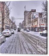 Snow Covered High Street And Cars In Morgantown Canvas Print