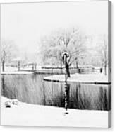 Snowy Day On Man Made Pond Canvas Print