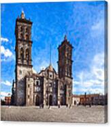 Spanish Colonial Cathedral Of Puebla Mexico Canvas Print