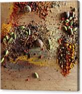 Spices Piled On Wood Surface Canvas Print