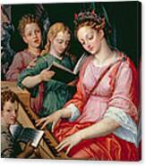 Saint Cecilia Accompanied By Three Angels Canvas Print