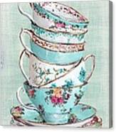 Stacked Aqua Themed Tea Cups Canvas Print