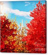 Steeple With Red And Yellow Autumn Trees Canvas Print