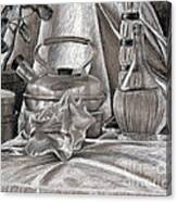 Still Life With Kettle And Wine Bottle Canvas Print