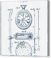 Stopwatch Patent Drawing From 1889 - Blue Ink Canvas Print
