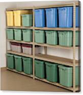 Storage Containers On Shelf Canvas Print