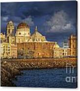 Stormy Skies Over The Cathedral Cadiz Spain Canvas Print