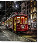 Street Car In New Orleans At Night Canvas Print
