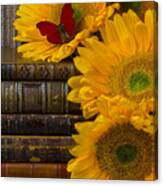 Sunflowers And Old Books Canvas Print
