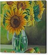 Sunflowers In Glass Jug Canvas Print