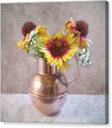 Sunny Treasure Flowers In A Copper Jug Canvas Print