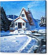 Sunny Winter Day By The Cabin Canvas Print