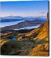 Sunrise And The Moon Over The Old Man Of Storr Canvas Print