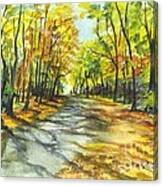 Sunrise On A Shady Autumn Lane Canvas Print