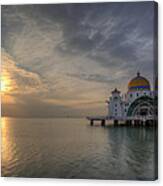 Sunset At Malacca Straits Mosque Canvas Print