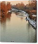 Sunset At The Winterly River Canvas Print