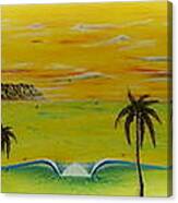 Sunset On A Surfboard Canvas Print