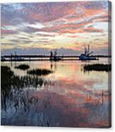 Sunset On Jekyll Island With Docked Boats Canvas Print