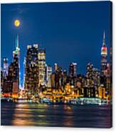 Super Moon Rise Above Manhattan Canvas Print
