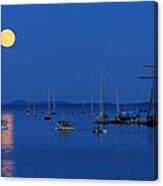 Super Moon Rising Above Belfast Harbor Maine Canvas Print