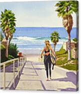 Surfer Girl At Fletcher Cove Canvas Print