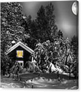 Surreal Winter Landscape With Moonlight Canvas Print