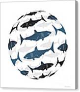 Swimming Blue Sharks Around The Globe Canvas Print