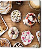 Table With Cakes, Cookies, Cupcakes, Tarts And Cakepops. Canvas Print