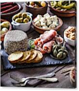 Tapas On Rustic Wooden Table Canvas Print