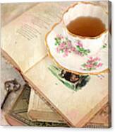 Tea Cup And Vintage Books Canvas Print