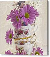 Tea Cups And Daisies Canvas Print