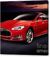 Tesla Model S Red Luxury Electric Car Outdoors Canvas Print