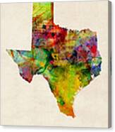 Texas Watercolor Map Canvas Print