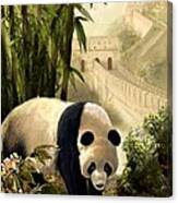 The Panda Bear And The Great Wall Of China Canvas Print