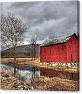 The Red Barn By Stream Canvas Print